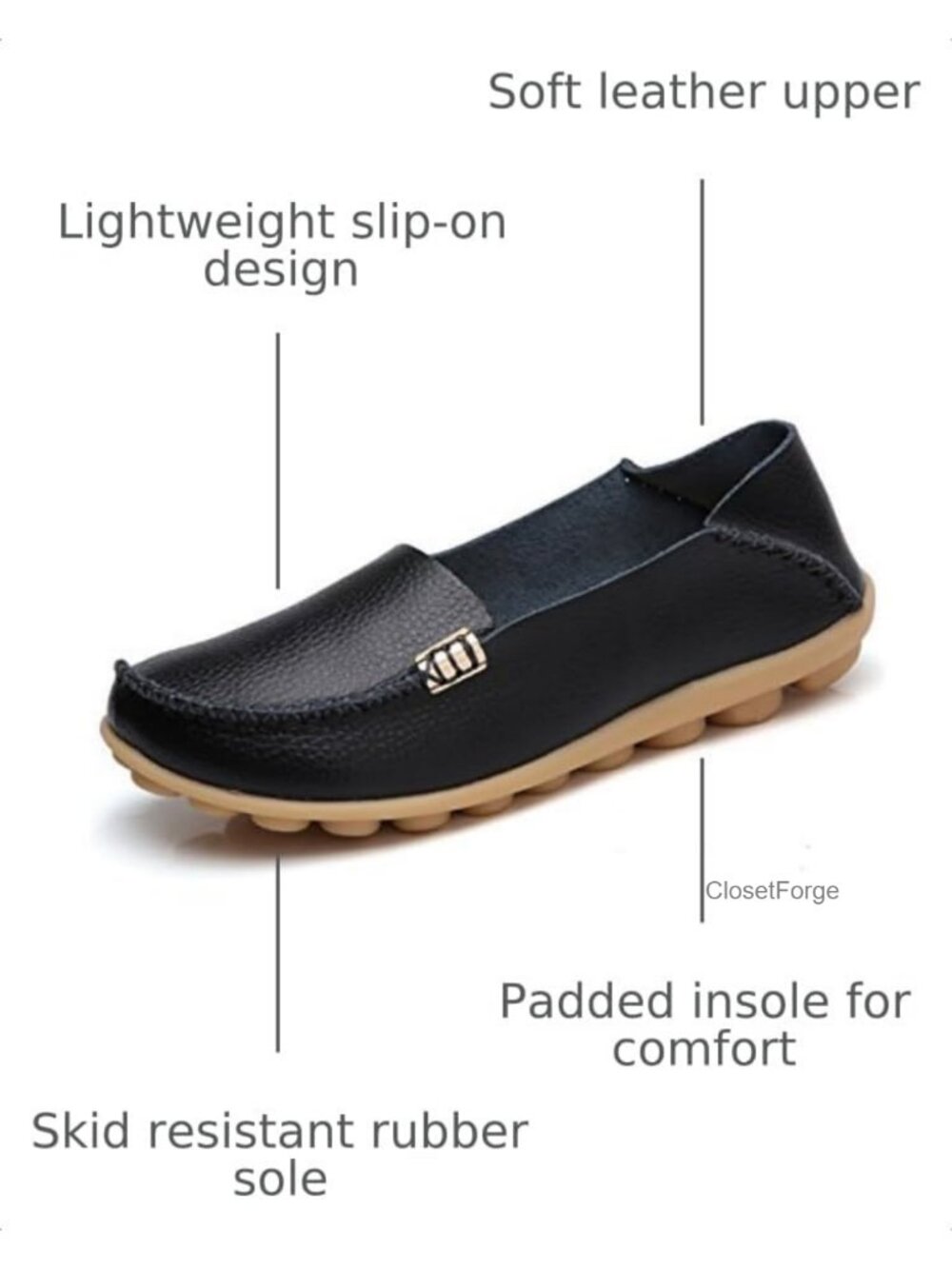 Women's Leather Slip-On Loafer Comfort Walking Flat